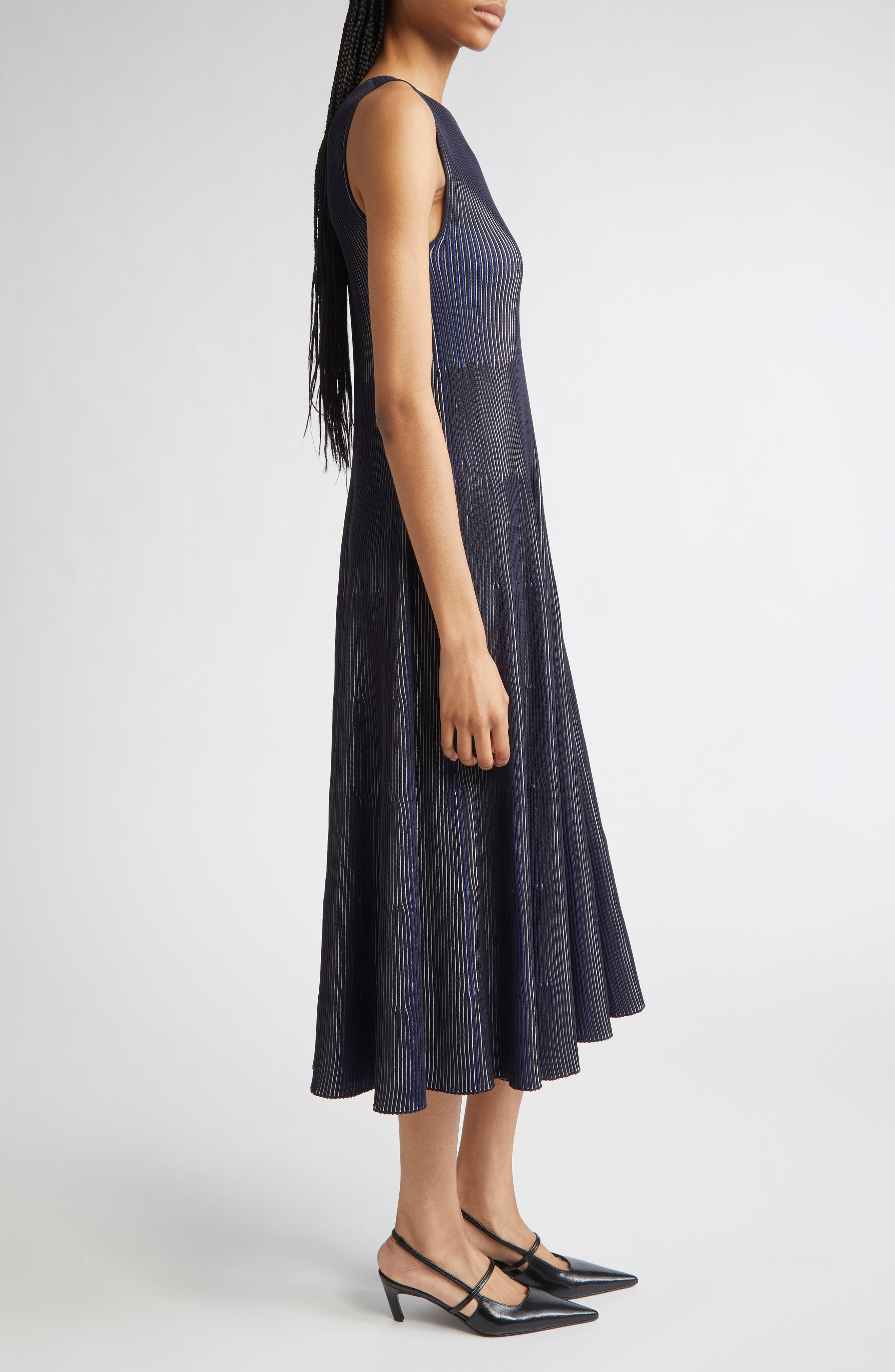 Emporio Armani Stripe Sleeveless Knit Midi Dress in Solid Black at Nordstrom - 4
