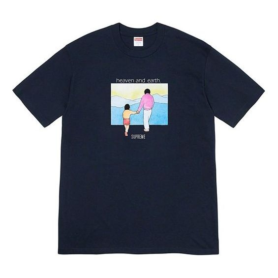 Supreme FW19 Week 1 Heaven and Earth Tee Printing Short Sleeve Unisex Navy Blue SUP-FW19-106 - 1