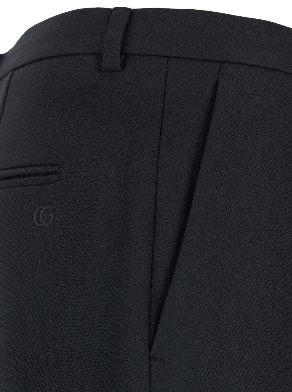 Gucci Men Black Tailored Pants With Gg Logo Embroidered On The Back In Wool Man - 3