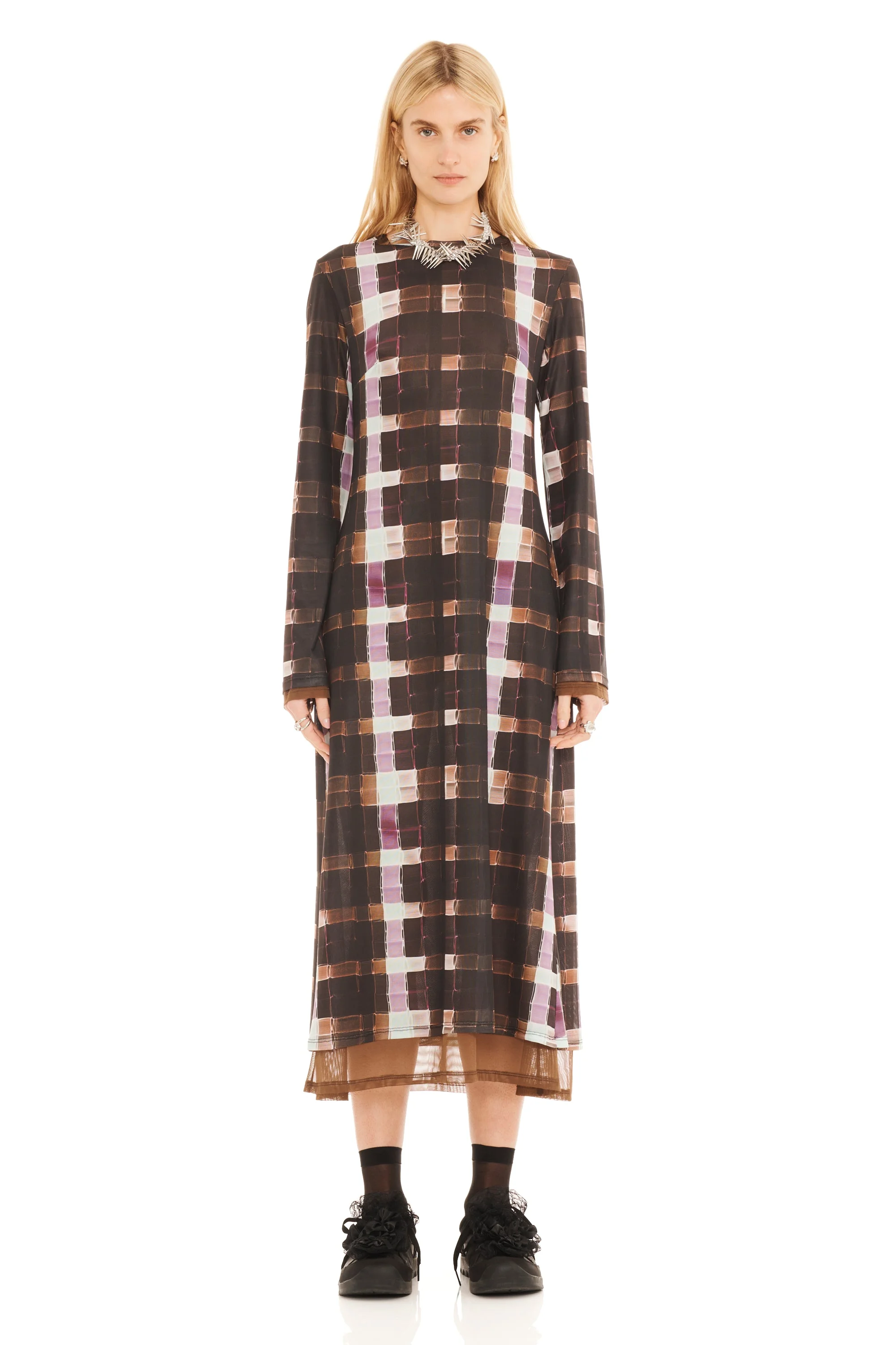 CHOCOLATE PAINTED PLAID CARDIO YURI DRESS - 1