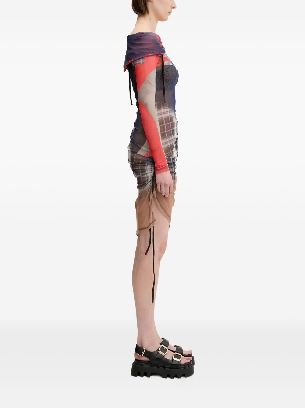 mesh-paneled asymmetical dress - 2