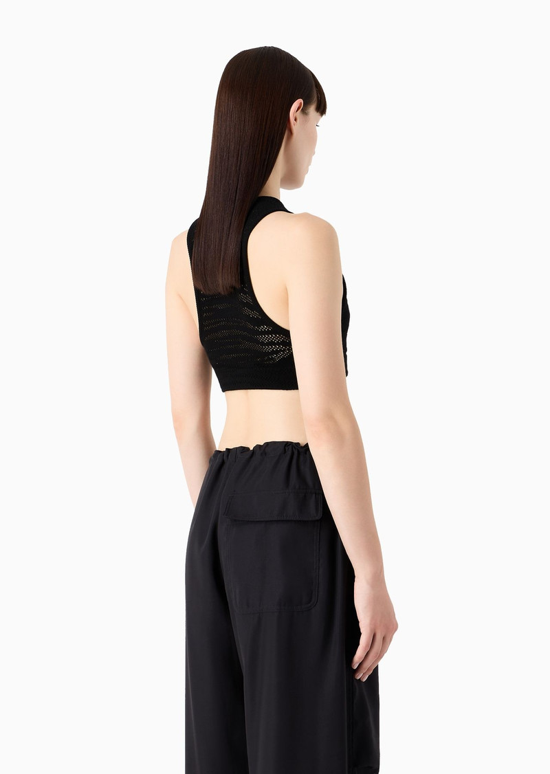 Emporio Armani Sustainability Values Capsule Collection viscose blend openwork knit crop top 3