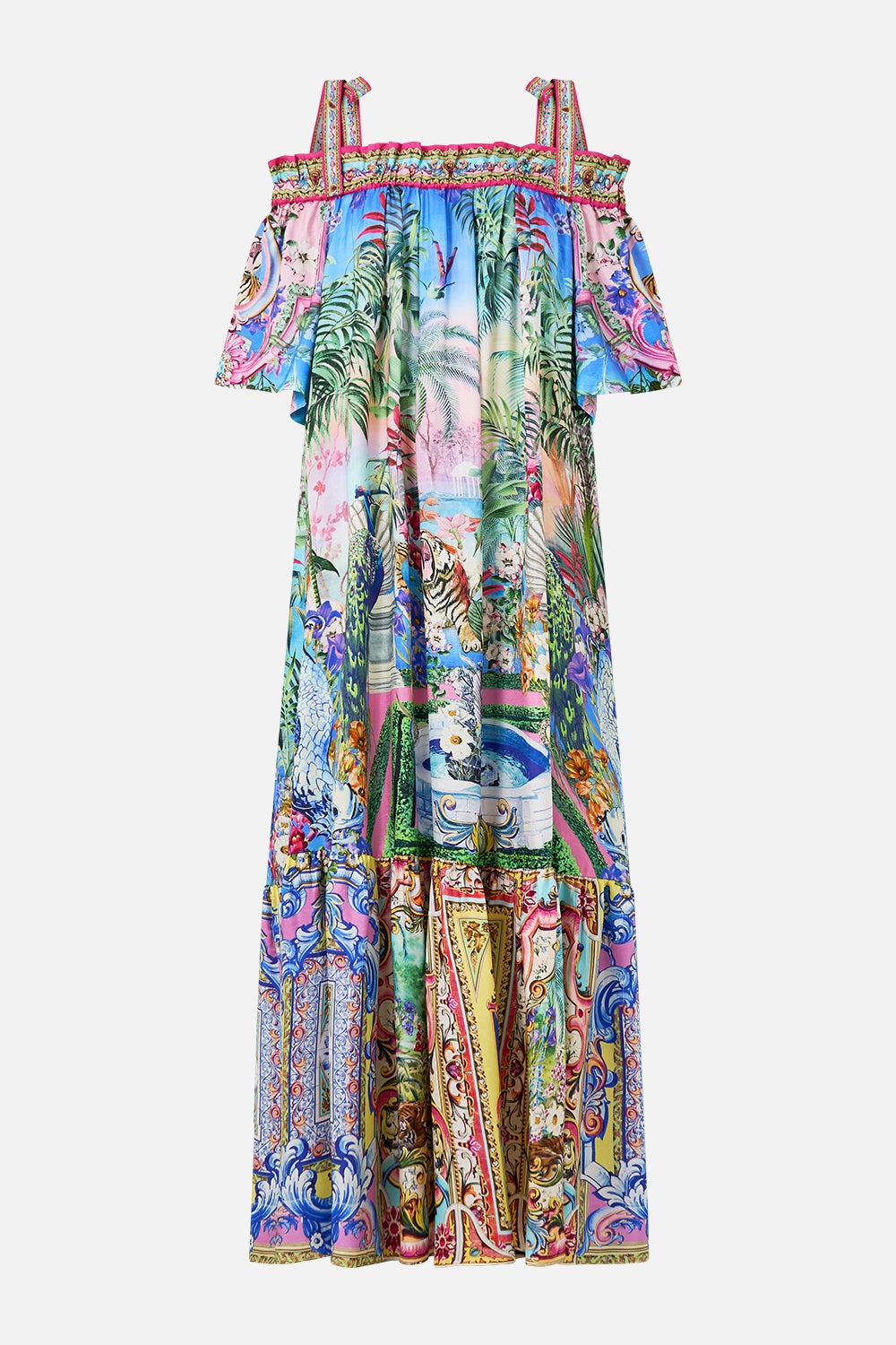 LONG OFF SHOULDER FRILL DRESS WITH STRAPS - 1