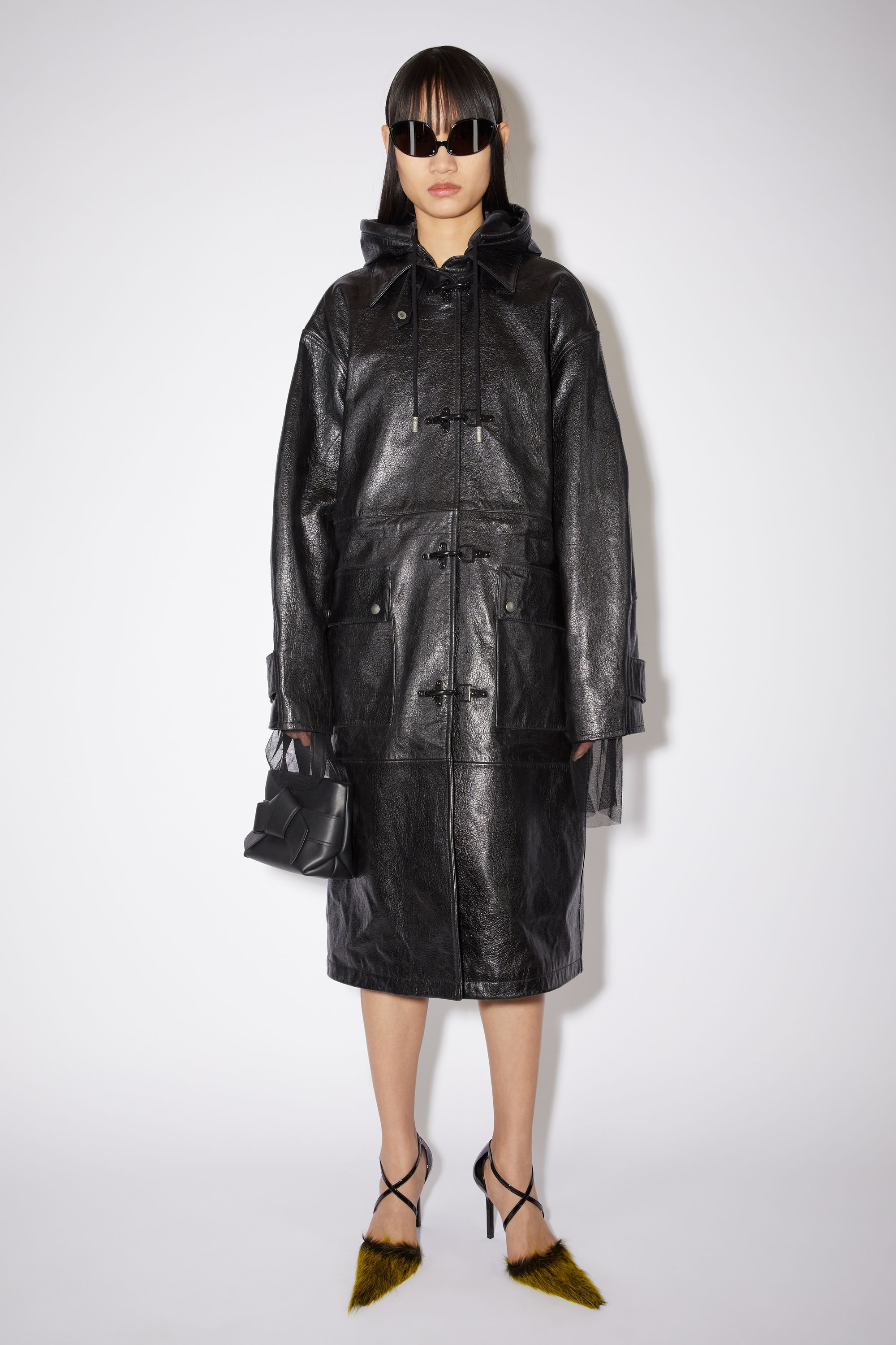 Leather hooded coat - Black - 2