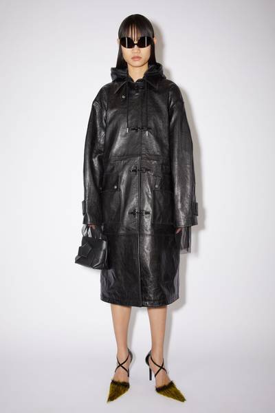 Acne Studios Leather hooded coat - Black outlook