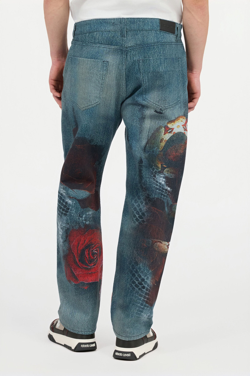 Jeans with Rose and Snake Print 4