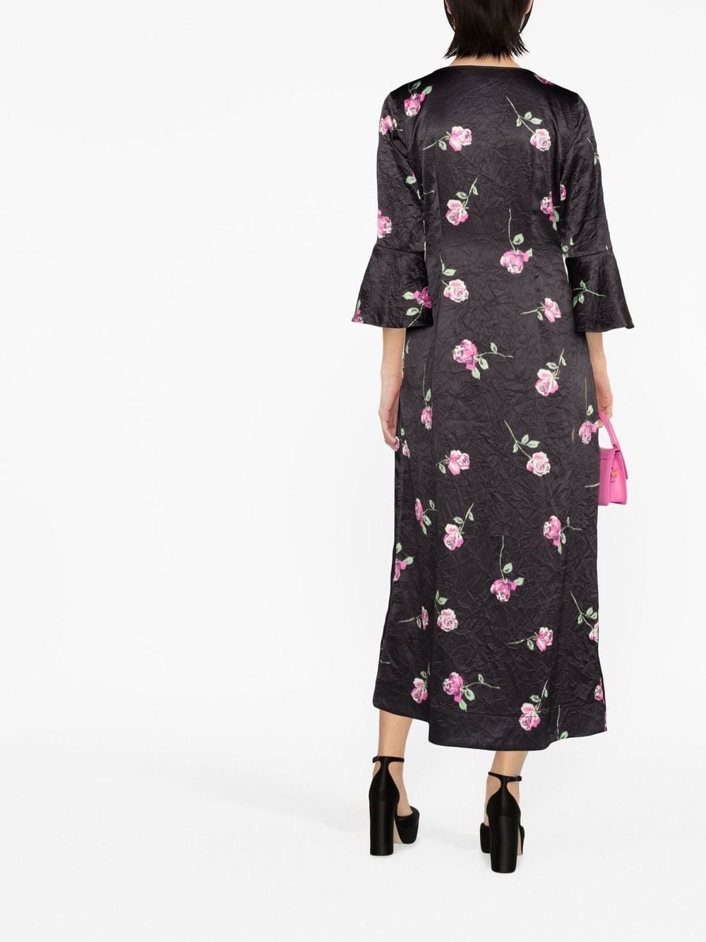 floral-print crinkled midi dress - 4