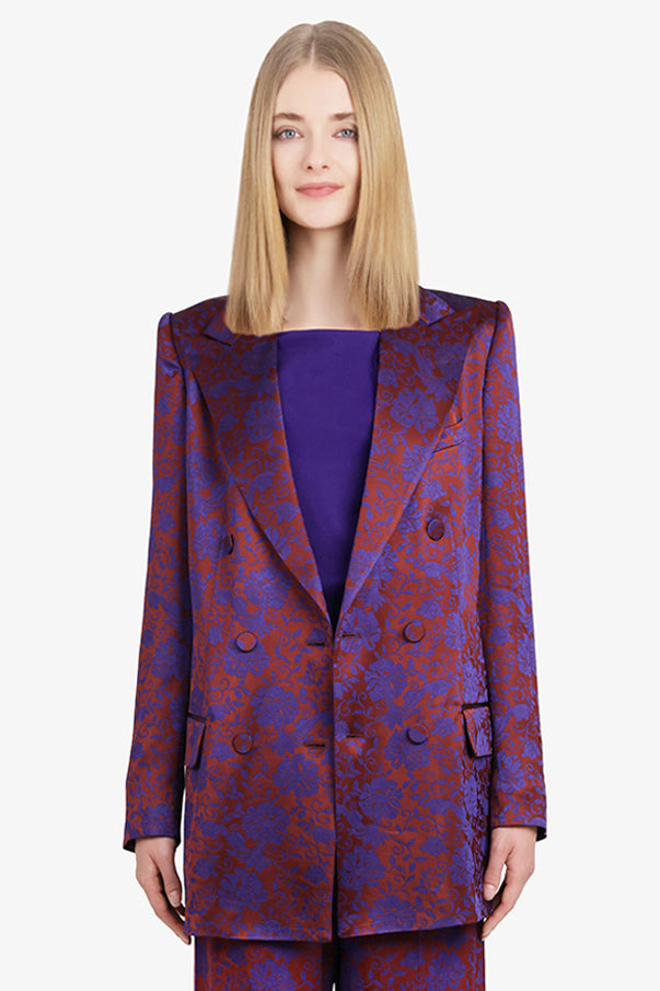 BYLA FLORAL JACQUARD DOUBLE BREASTED JACKET | BURGUNDY/PURPLE - 2