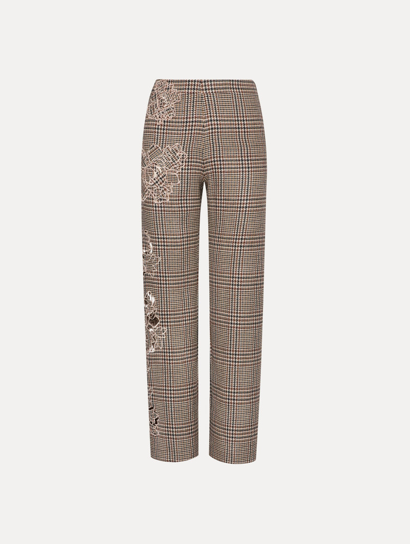 PEONY GUIPURE APPLIQUÉ PLAID PANT 1
