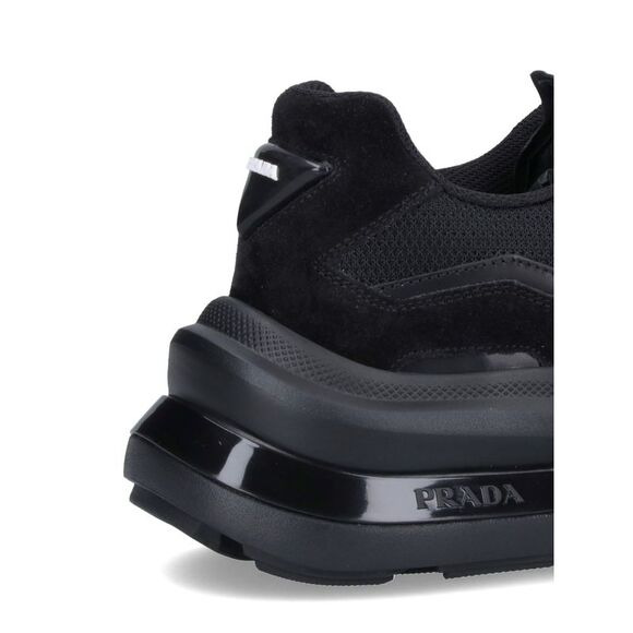 Prada Men Systeme Brushed Leather Sneakers With Bike Fabric In Black - 4