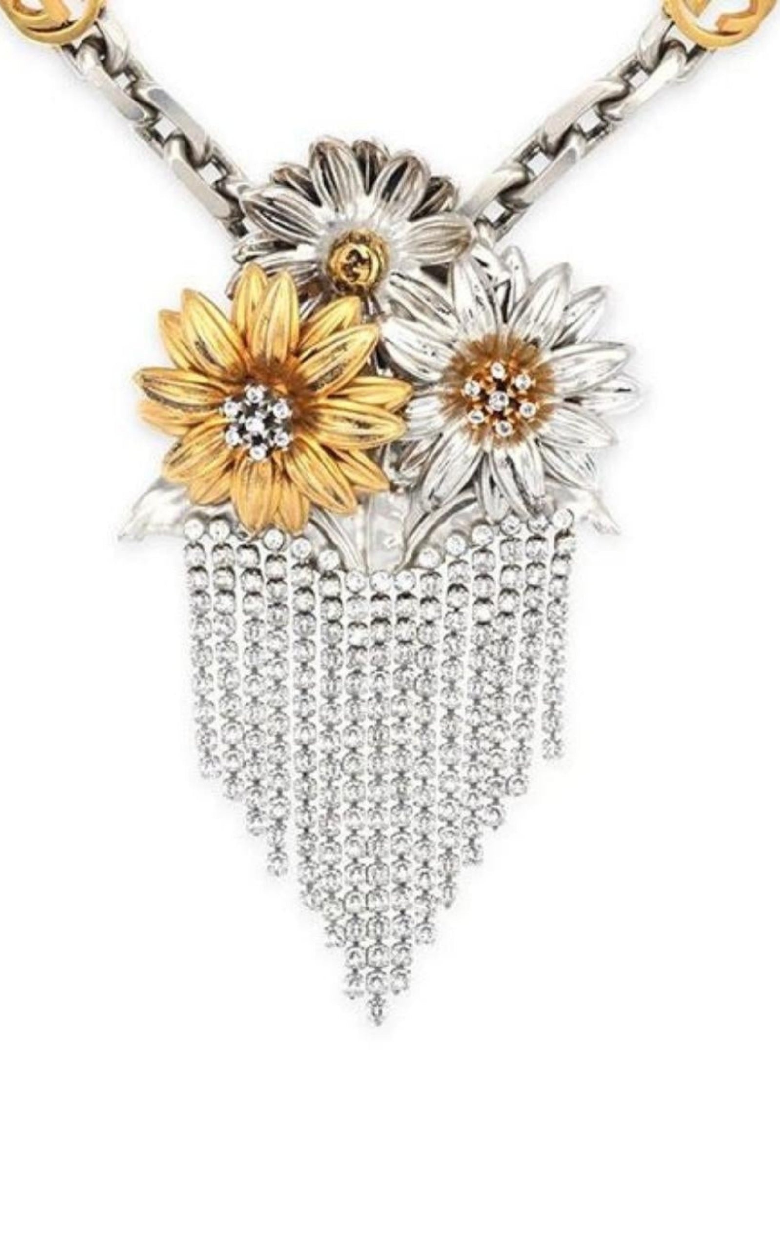 Floral Crystals Fringe Necklace - 3