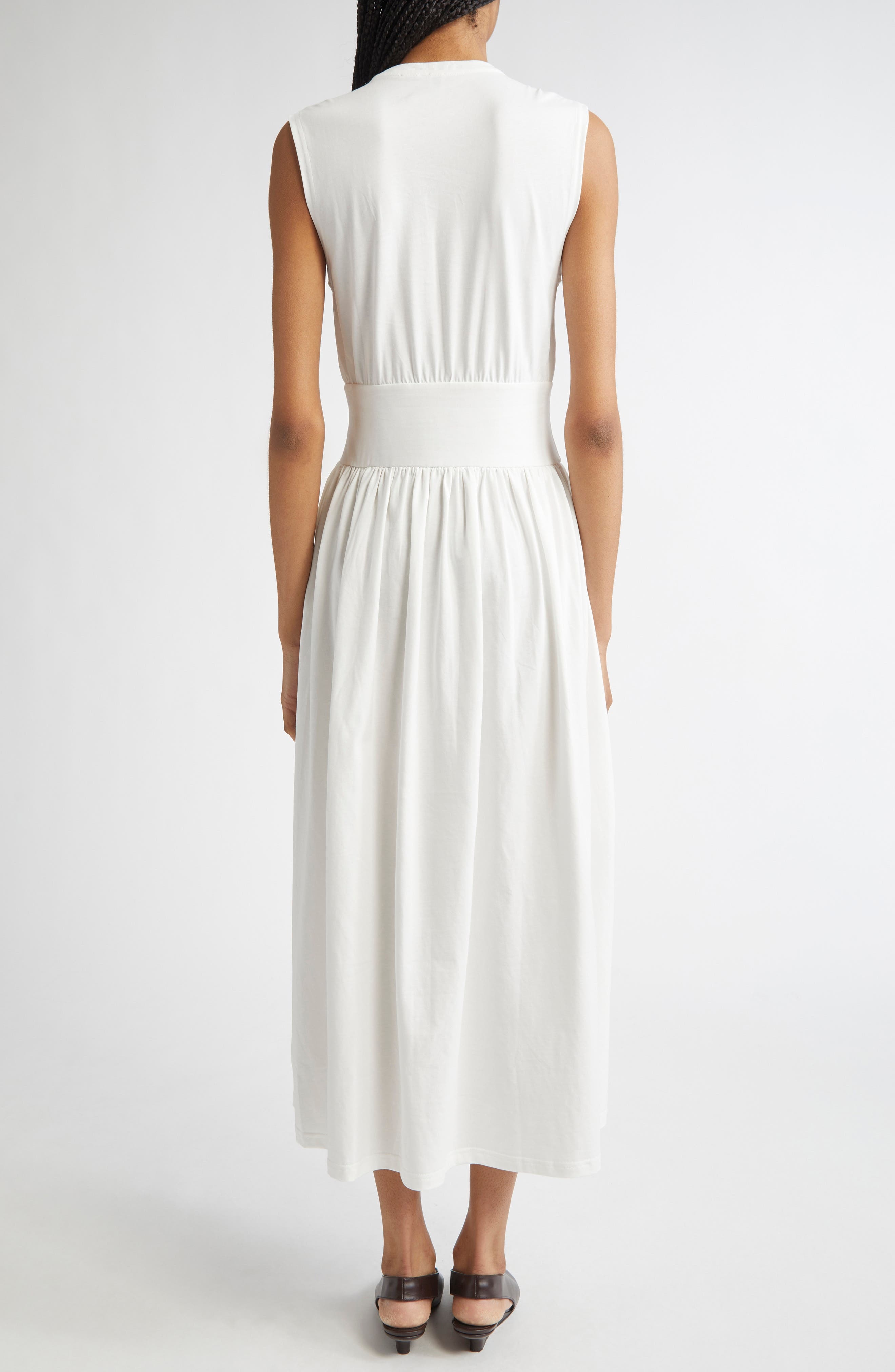 TOTEME Sleeveless Cotton Midi Dress in Off White at Nordstrom - 2