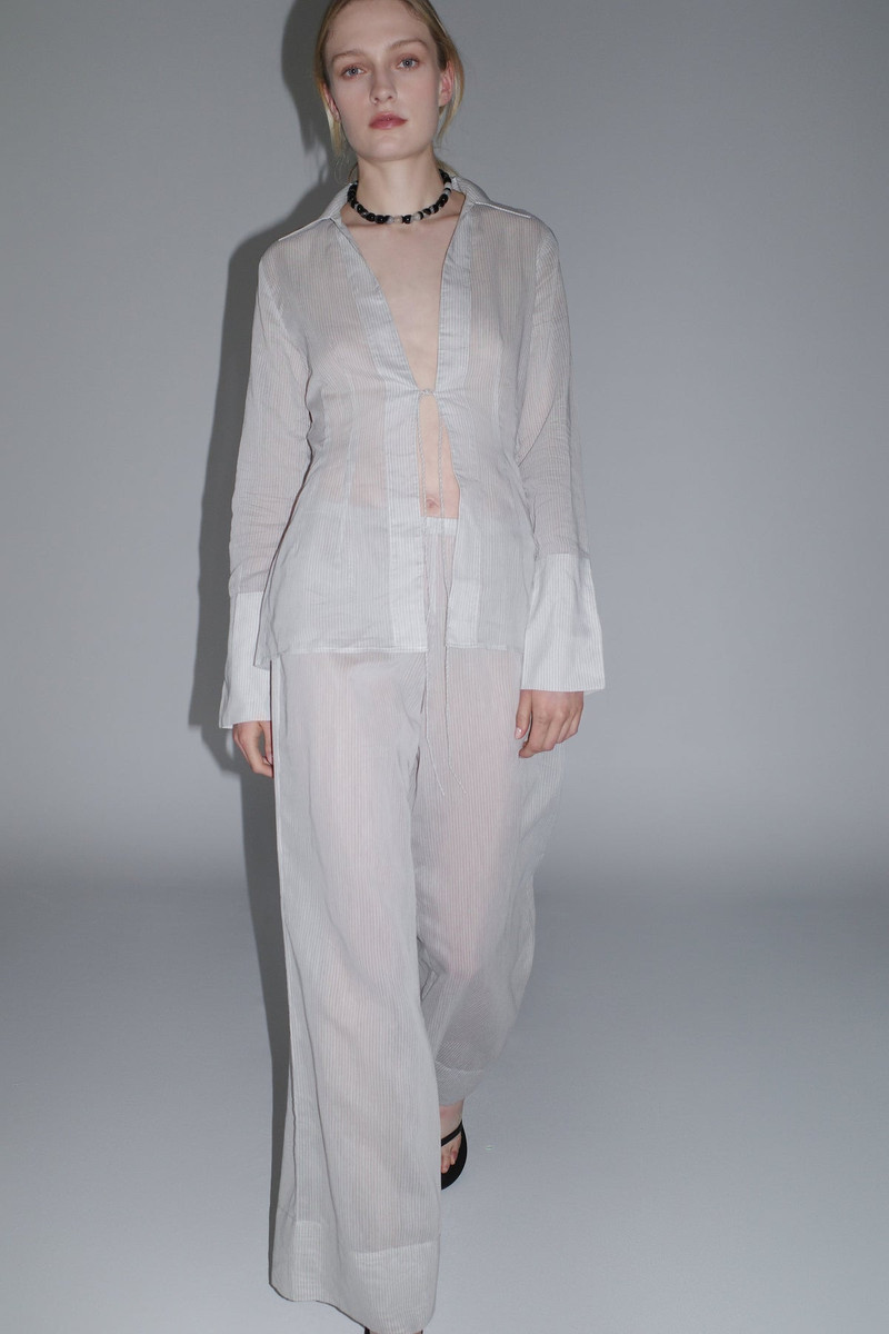 Sheer Stripe Tie Shirt - Sheer Stripe 6