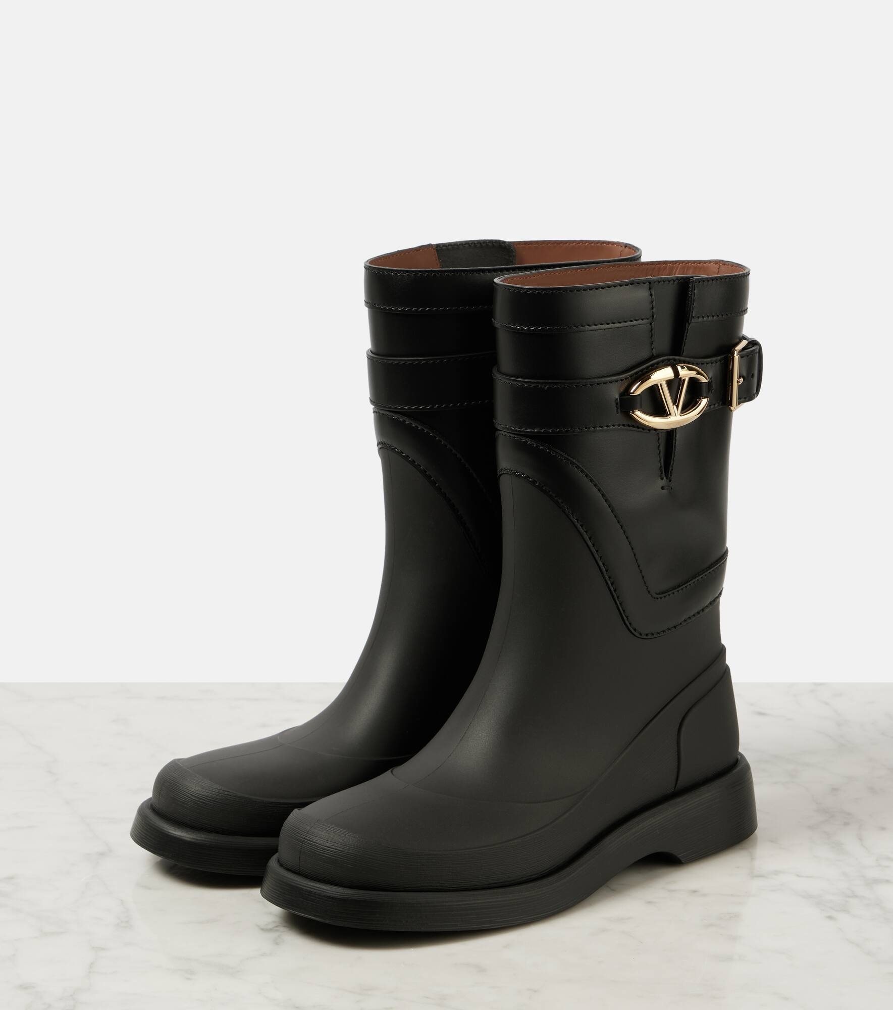 VGold leather-trimmed rain boots - 5
