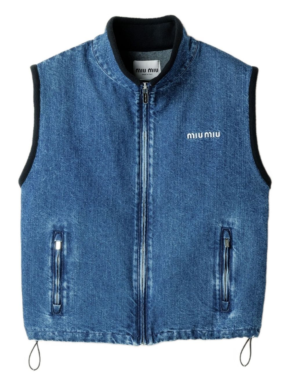 logo-embroidered denim gilet - 1