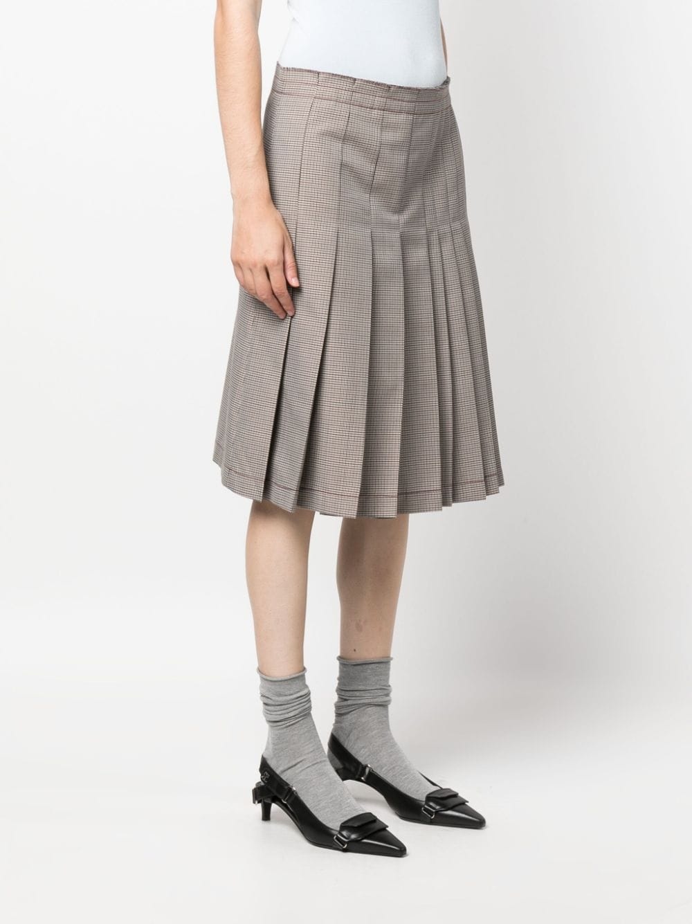 check-print pleated midi skirt - 3