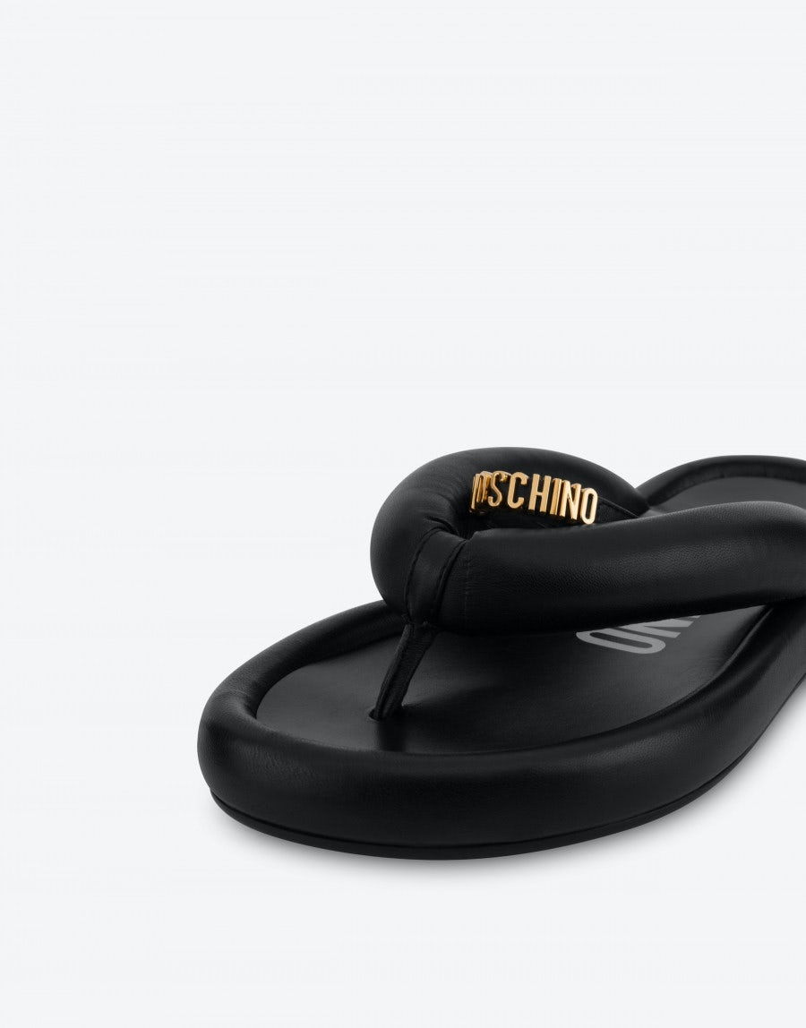 PUFFY NAPPA LEATHER THONG SANDALS - 4