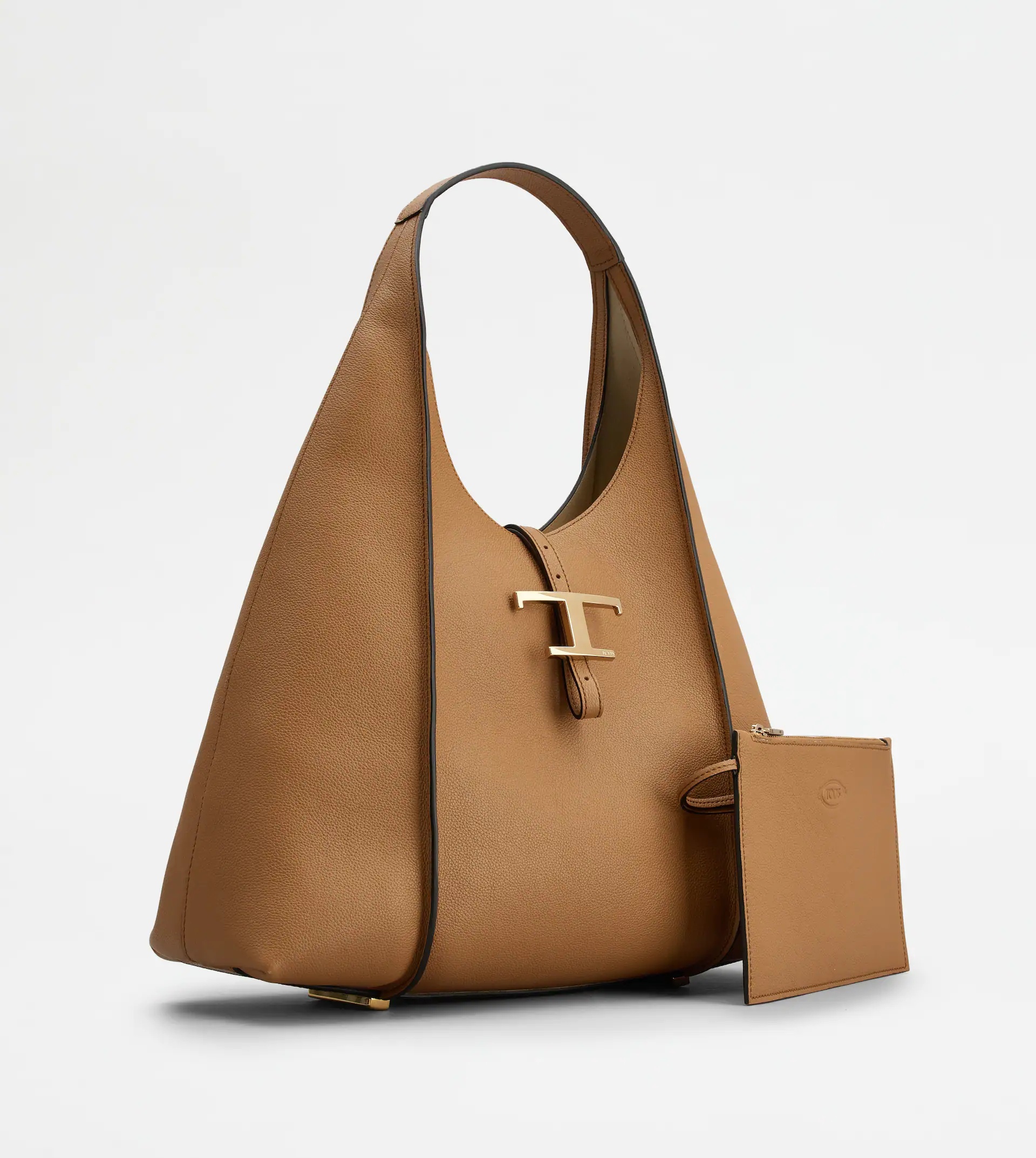 T TIMELESS HOBO BAG IN LEATHER MEDIUM - BROWN - 3