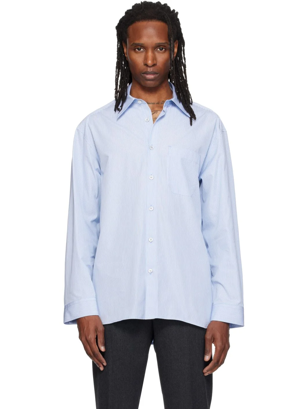 Blue Semi-Over Striped Shirt - 1