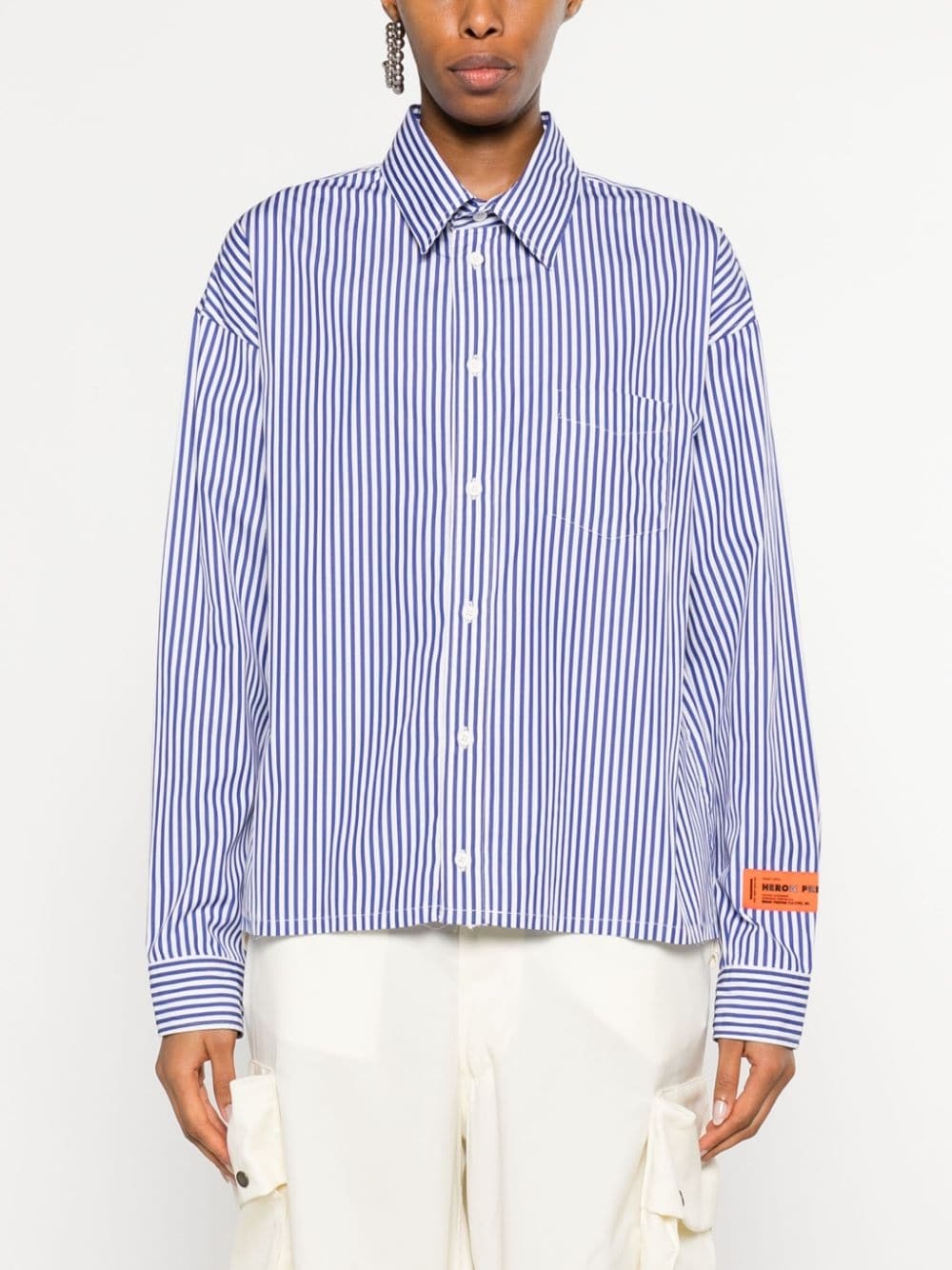 logo-print striped cotton shirt - 3