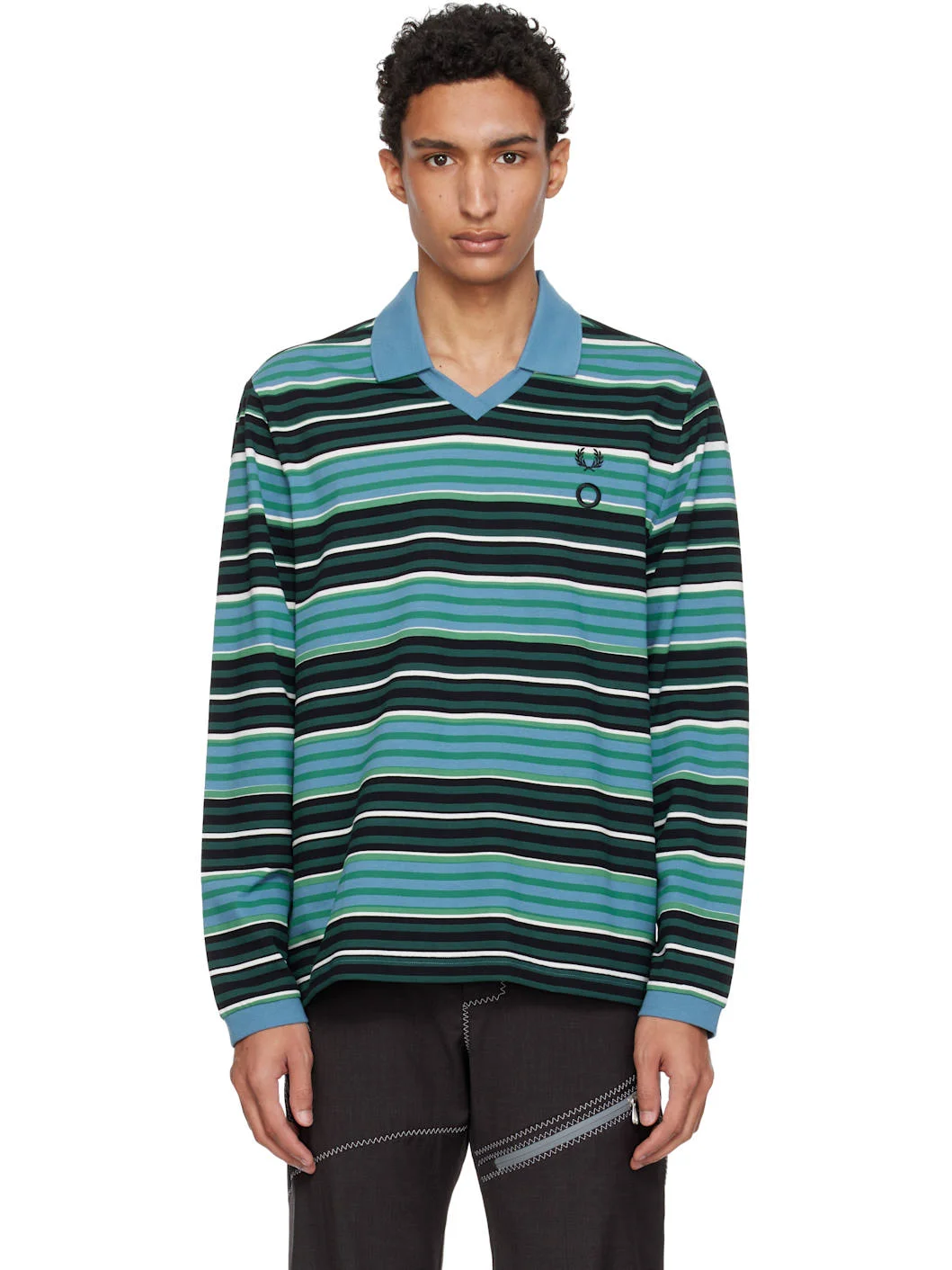 Blue Fred Perry Edition Overprint Long Sleeve Henley Polo - 1