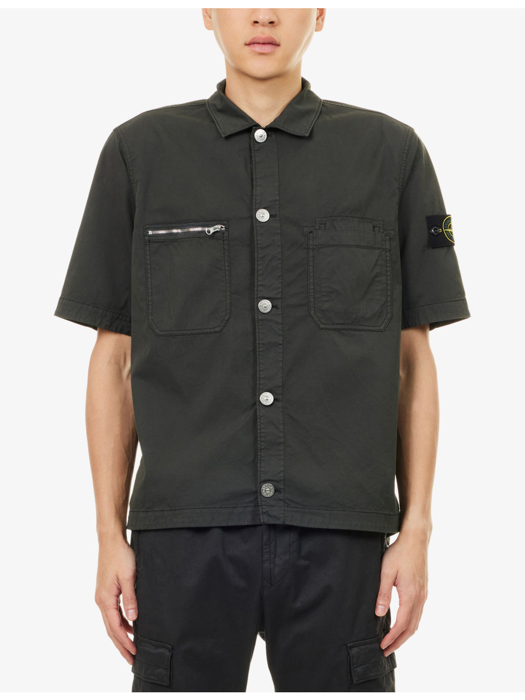 Logo-Badge Short-Sleeve Cotton-Blend Shirt - 3