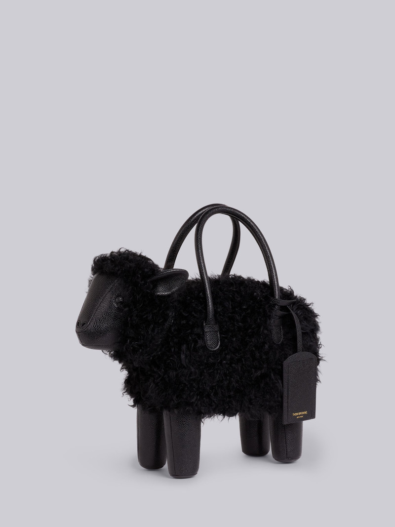 Black Pebbled Calfskin and Lambskin Covered Sheep Bag 3