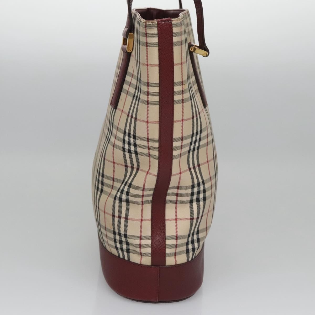 Burberry Nova Check Tote Bag Canvas Leather Beige Red Gold - 5
