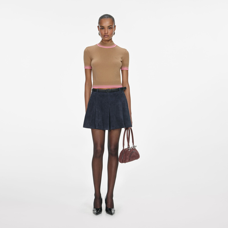 Navy Suede Mini Skirt - 1