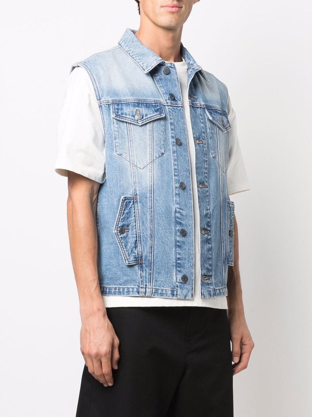 embroidered logo denim vest - 4