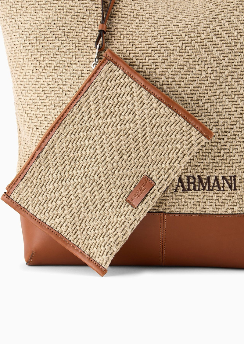Woven linen and leather shopper bag 5
