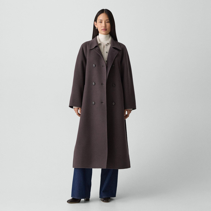 Long Double-Breasted Coat in Textured Wool-Cashmere 2