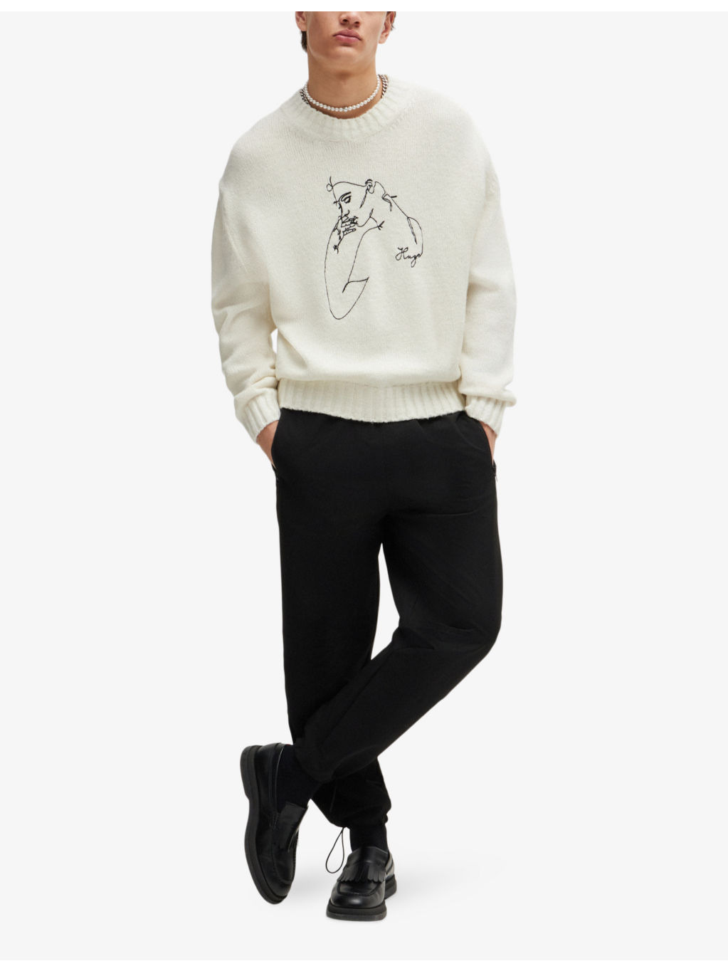 Face-motif relaxed-fit wool-blend jumper - 2
