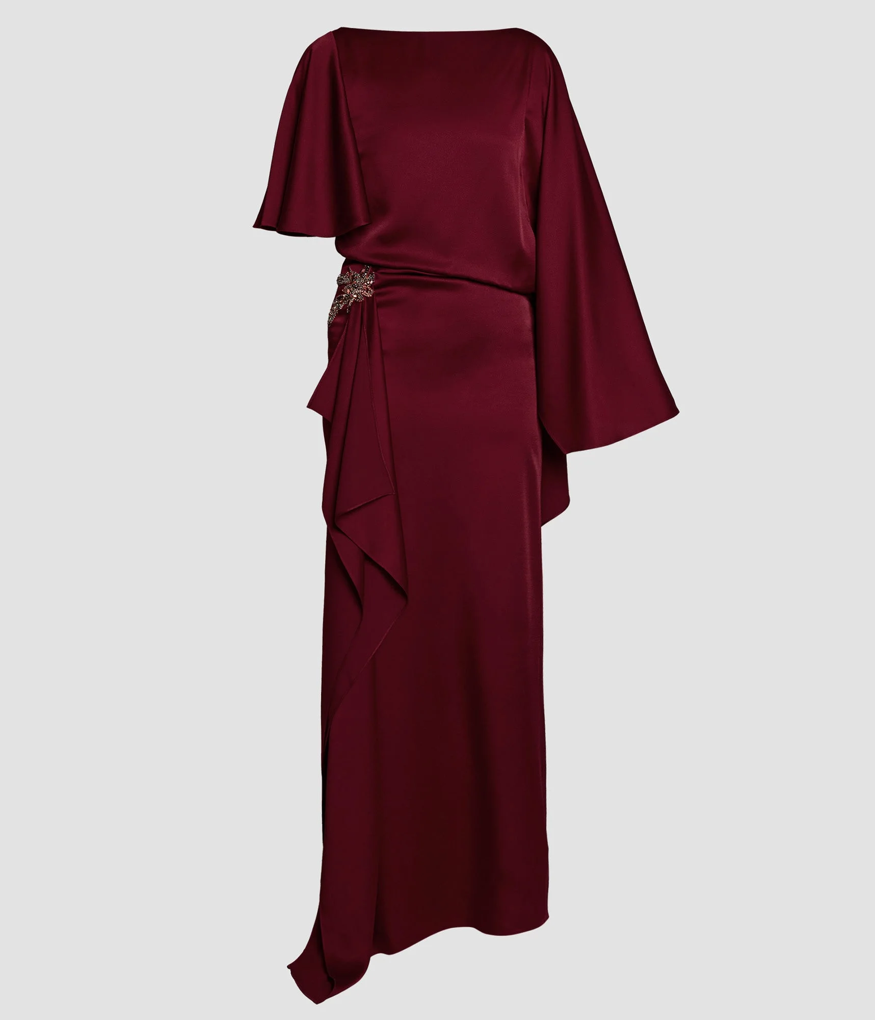 EMBELLISHED SATIN CADY DRAPED GOWN - 1