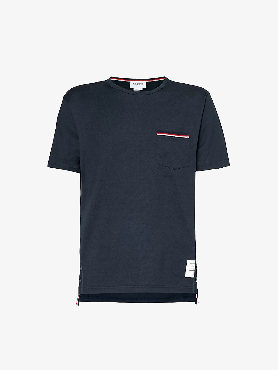 Striped-trim brand-patch cotton-jersey T-shirt - 1