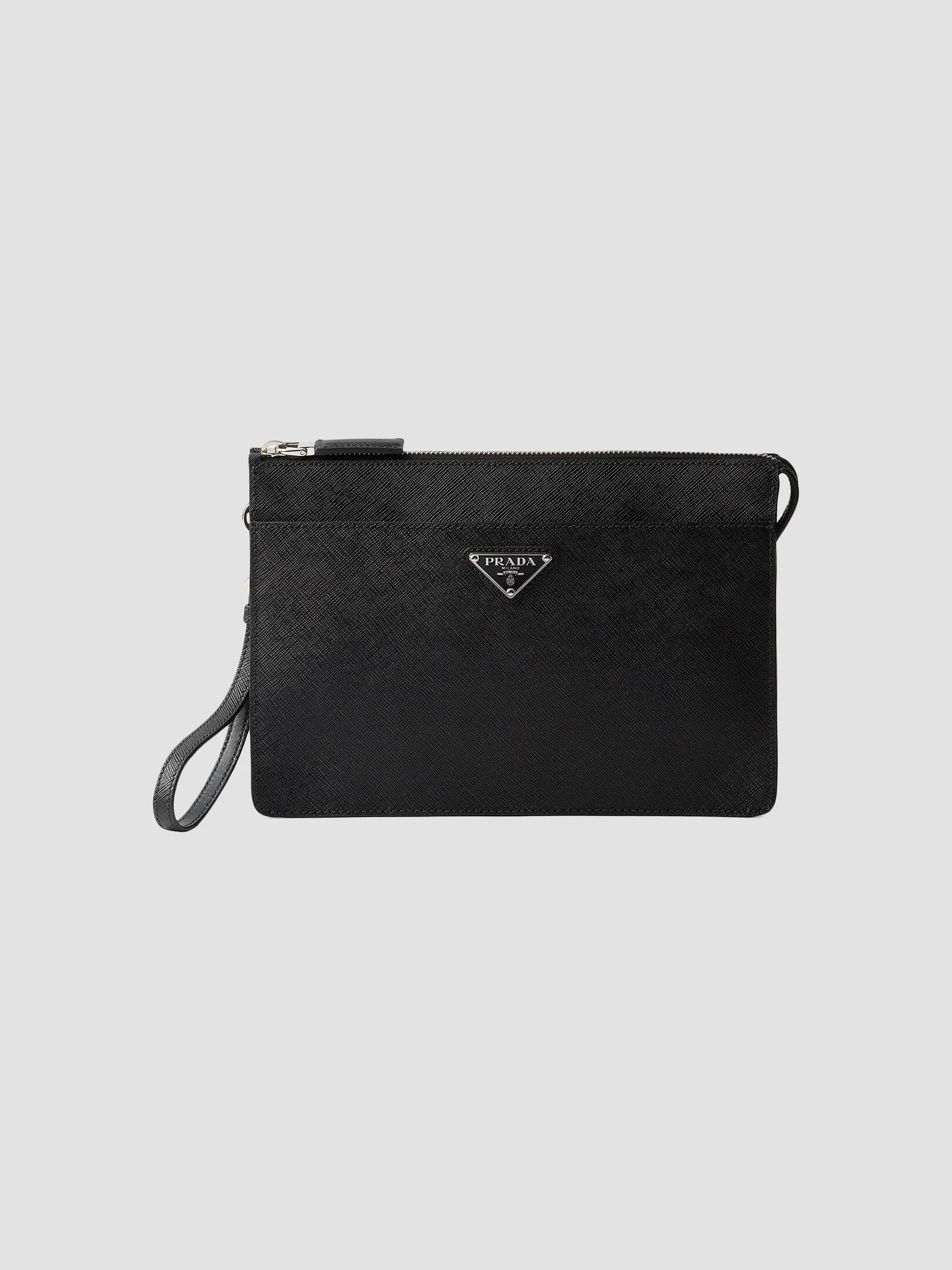 Men's Saffiano Leather Pouch - Black - 1