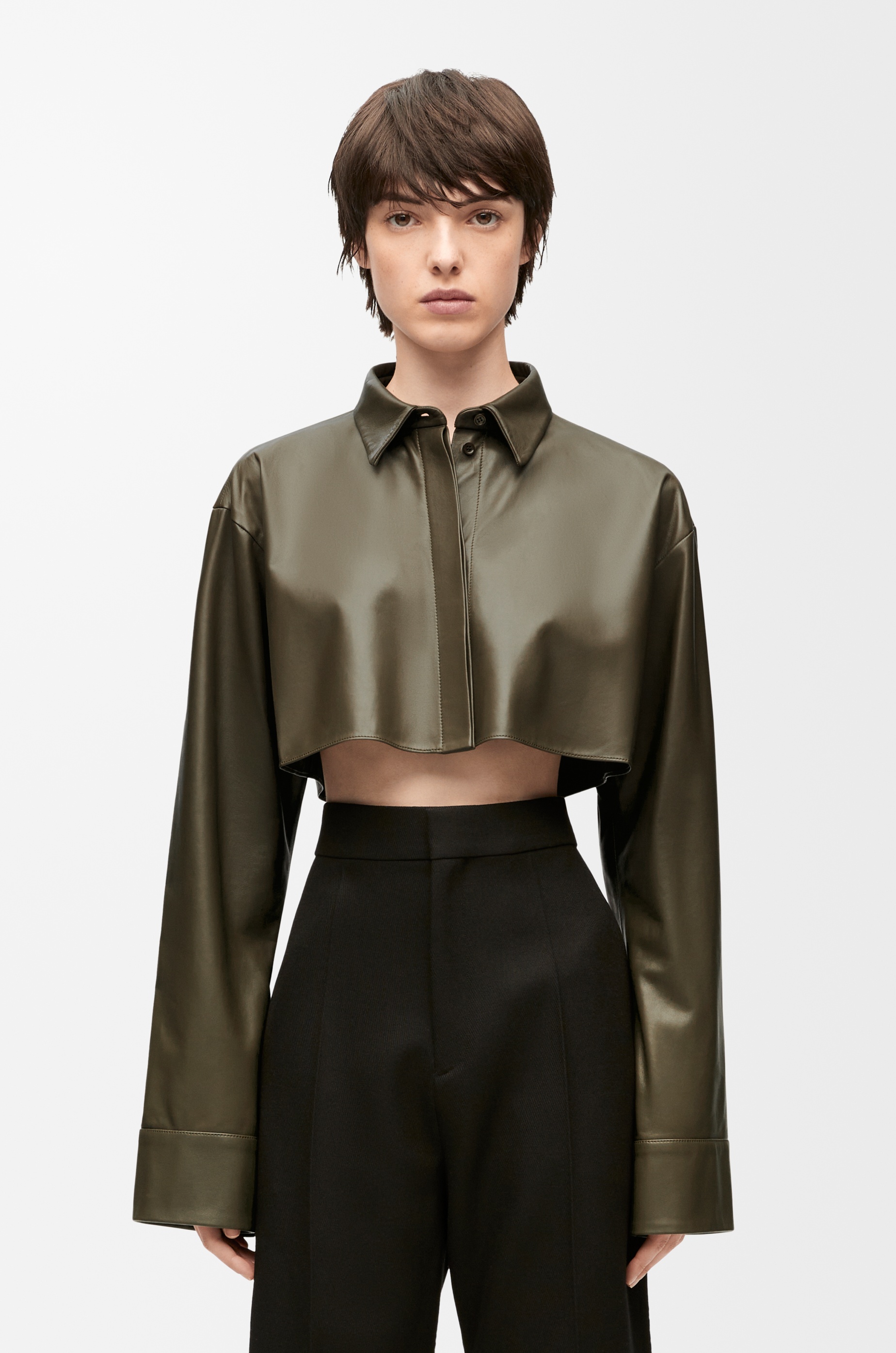 Cropped shirt in nappa lambskin - 3