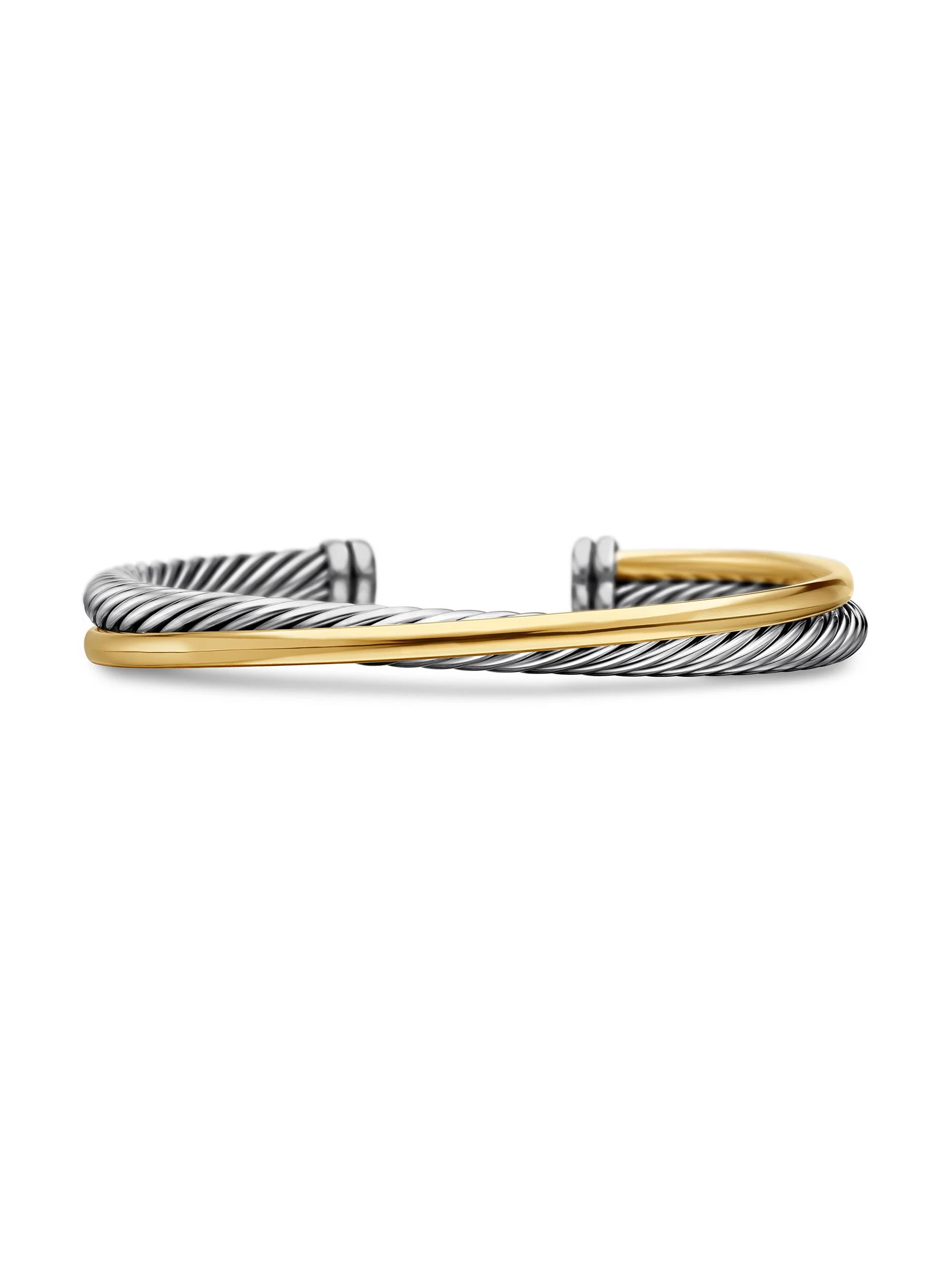 Women's Crossover Two Row Cuff Bracelet in Sterling Silver - Silver - 1