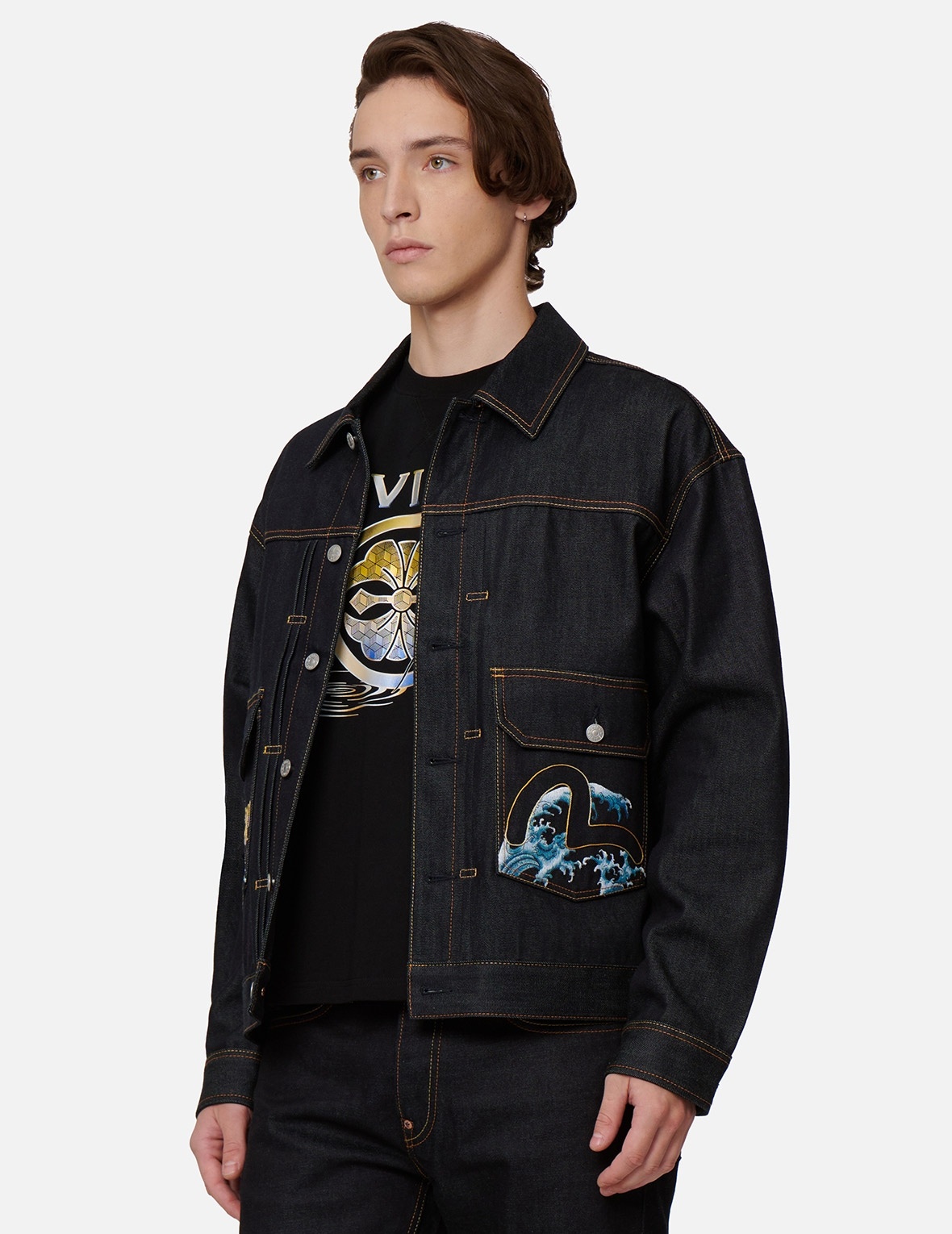 “THE GOD OF FORTUNE RIDING WAVES” DAICOCK EMBROIDERY DENIM JACKET - 8