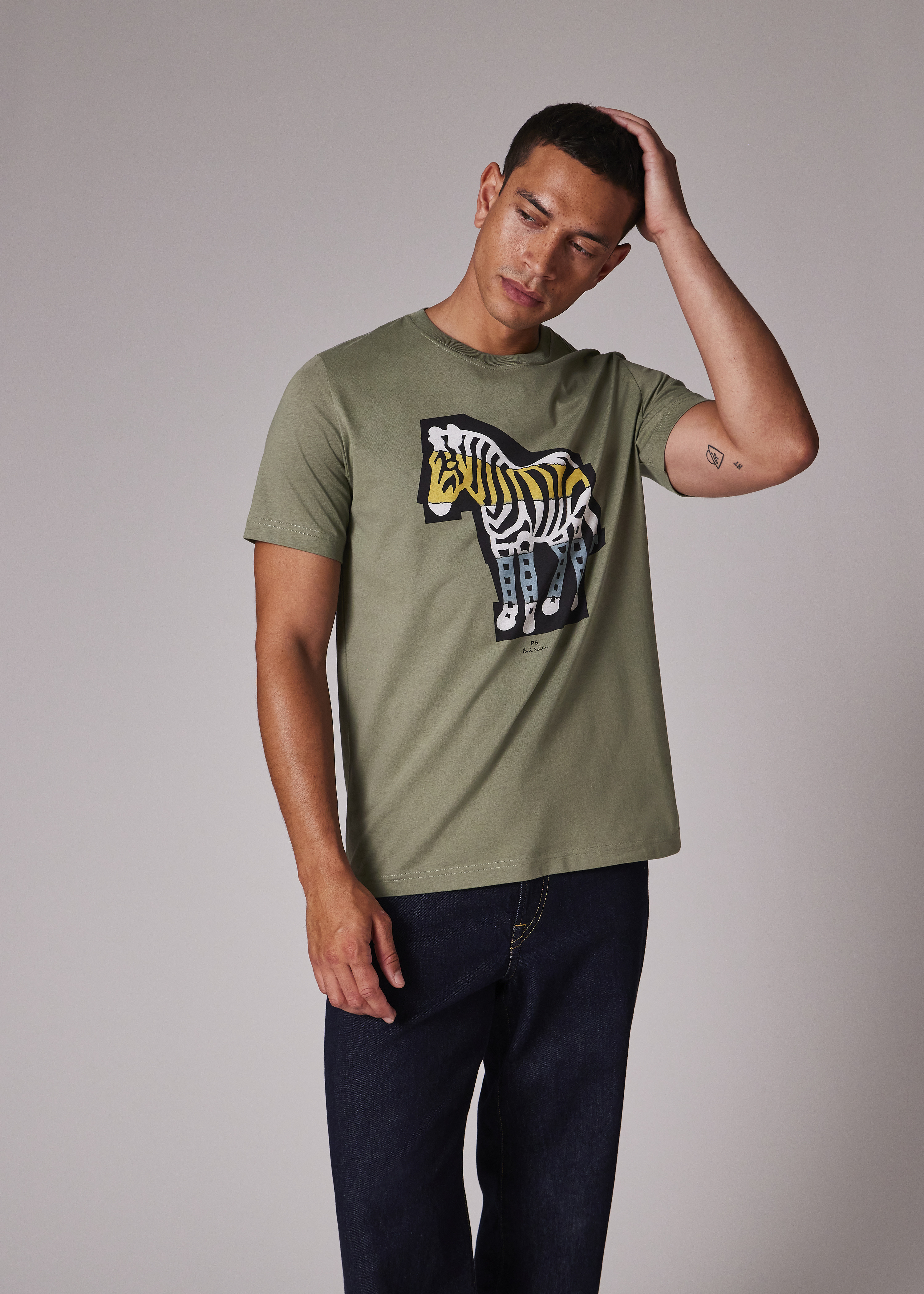 Khaki 'Zebra Cutout' Print T-Shirt - 6