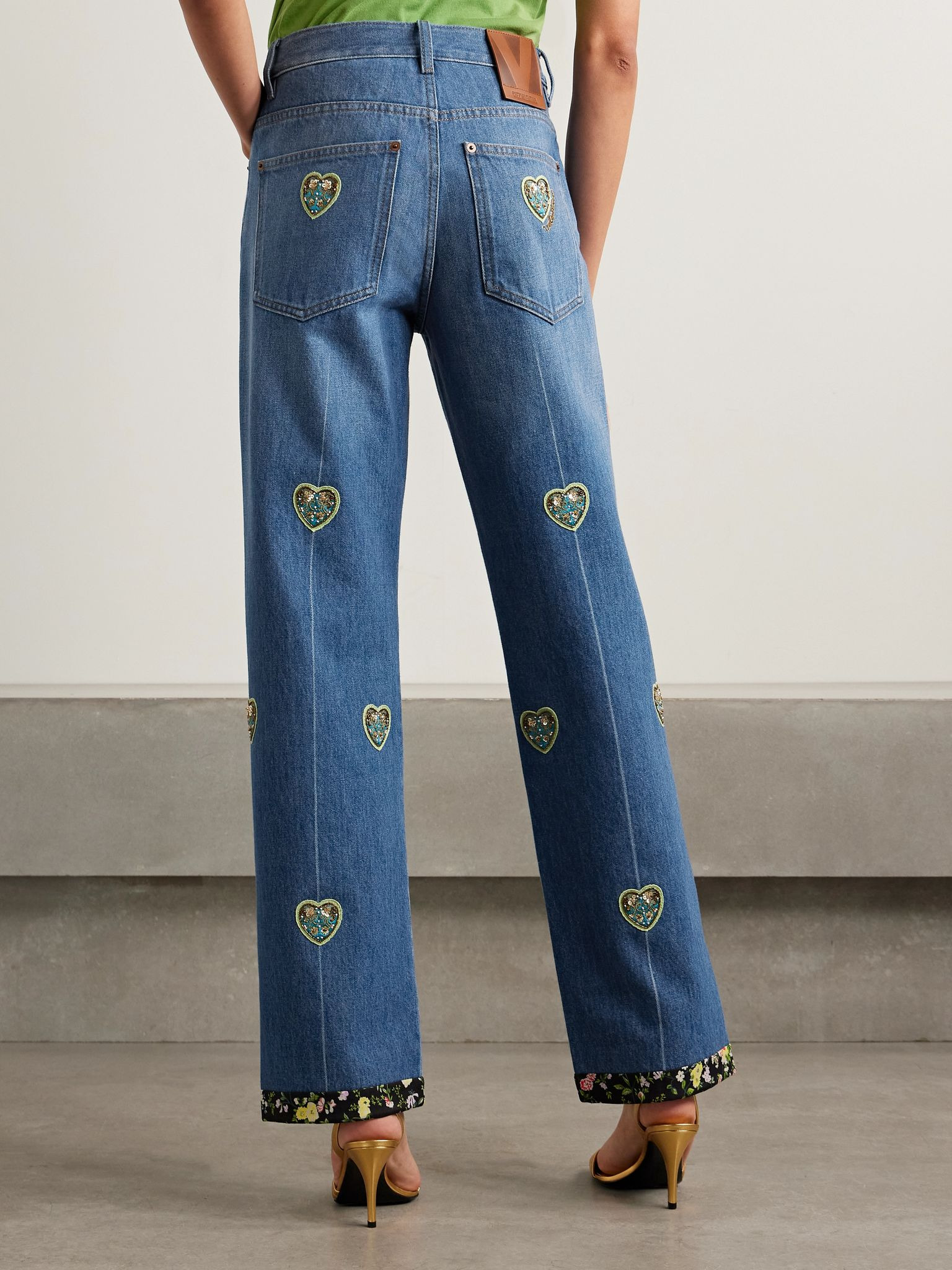 Embroidered embellished high-rise straight-leg jeans Dark denim - 4
