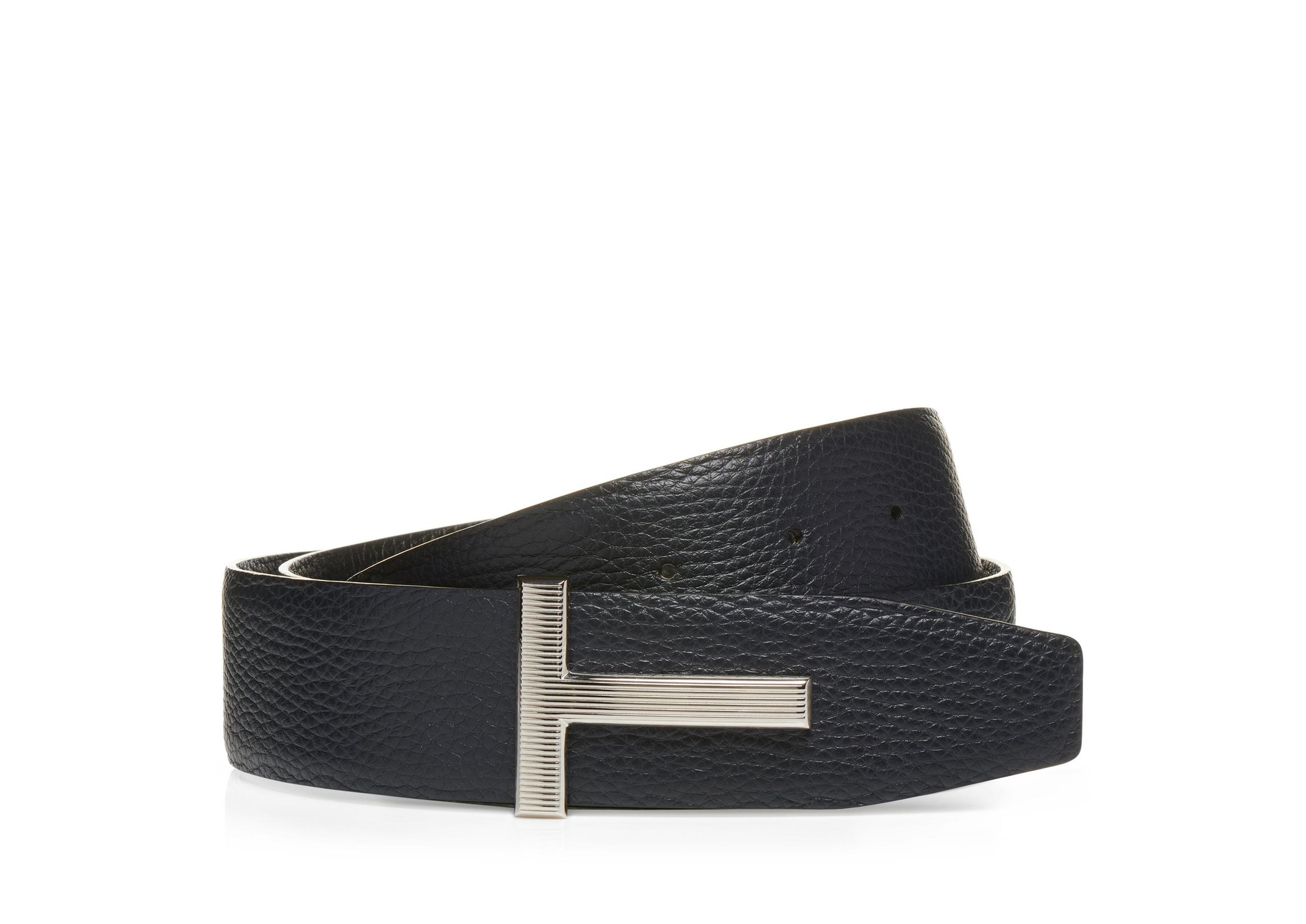 GRAIN LEATHER RIDGE BUCKLE T BELT - 1
