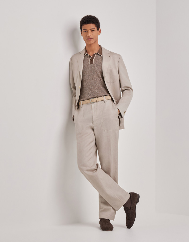 Canali BROWN LINEN AND SILK JACQUARD POLO SHIRT WITH CONTRASTING COLLAR outlook