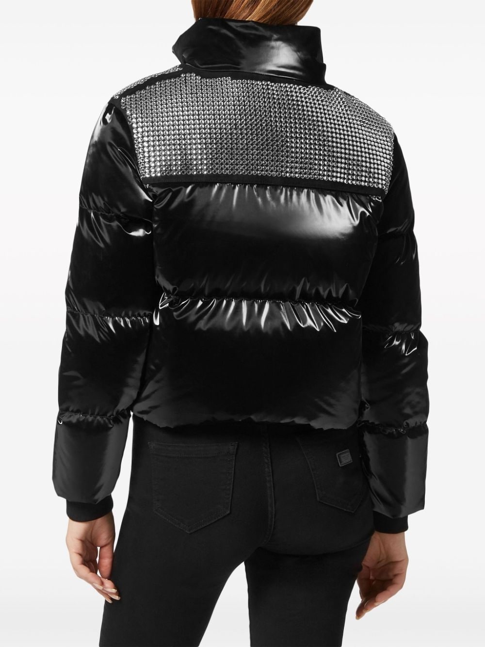 crystal-embellished cropped puffer jacket - 4