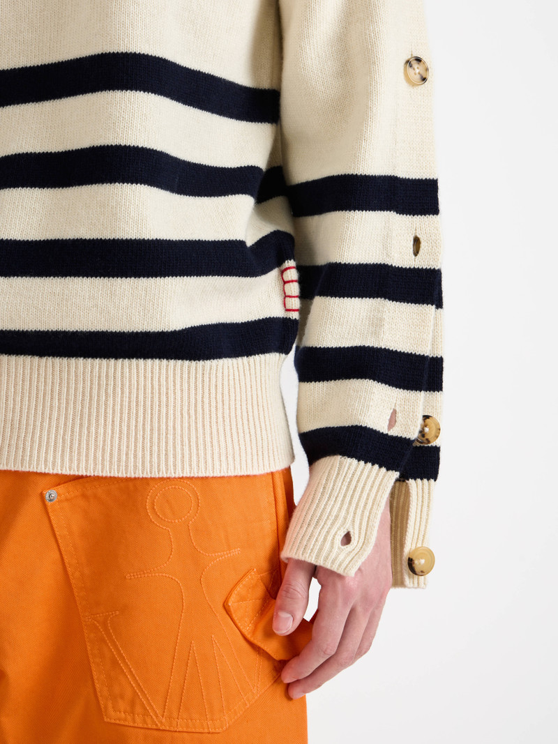 BUTTONED SLEEVE BRETON JUMPER IN IVORY 8
