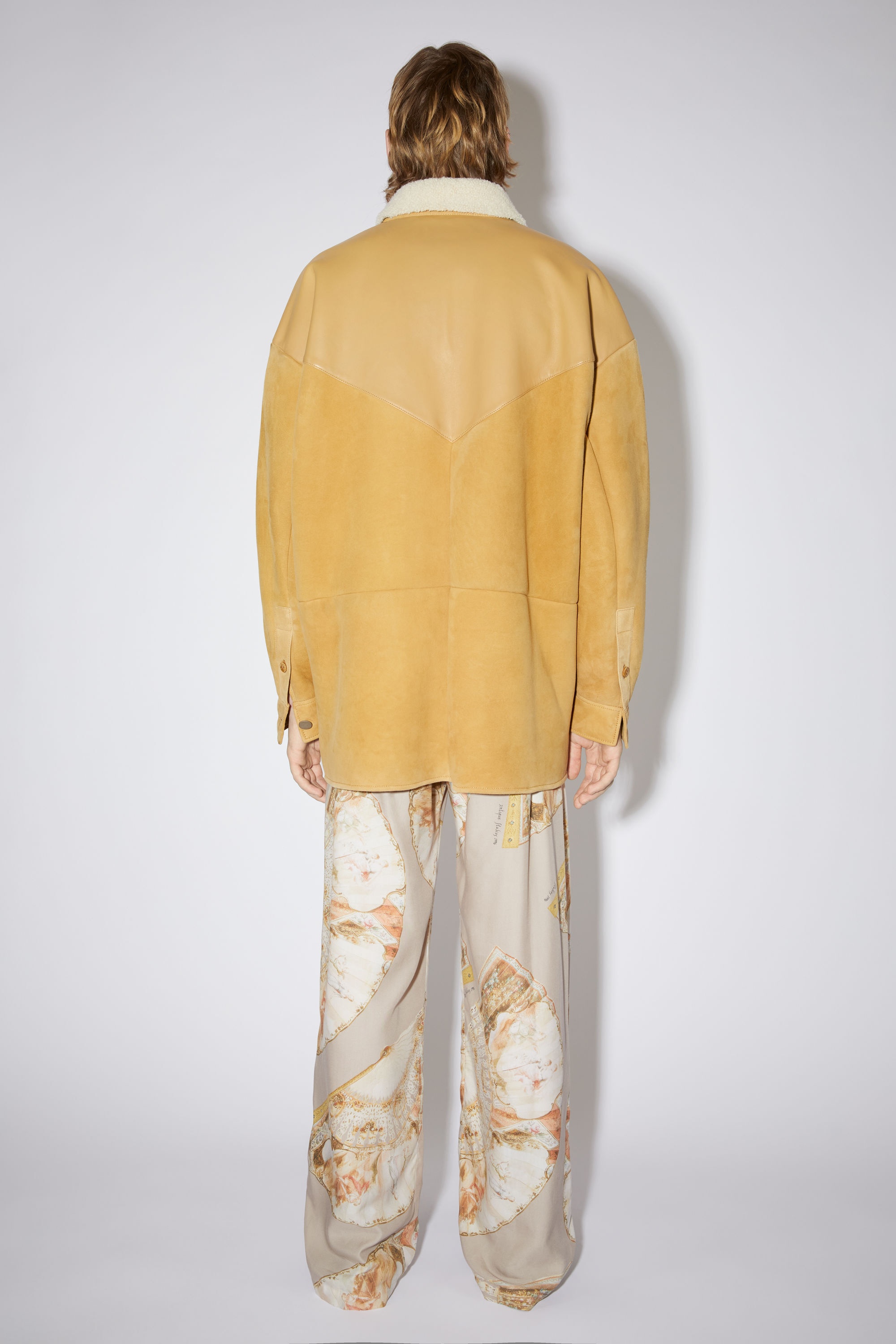 Leather suede shearling overshirt - Straw yellow - 3