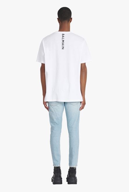 Oversized white eco-designed cotton T-shirt with black Balmain logo print - 3