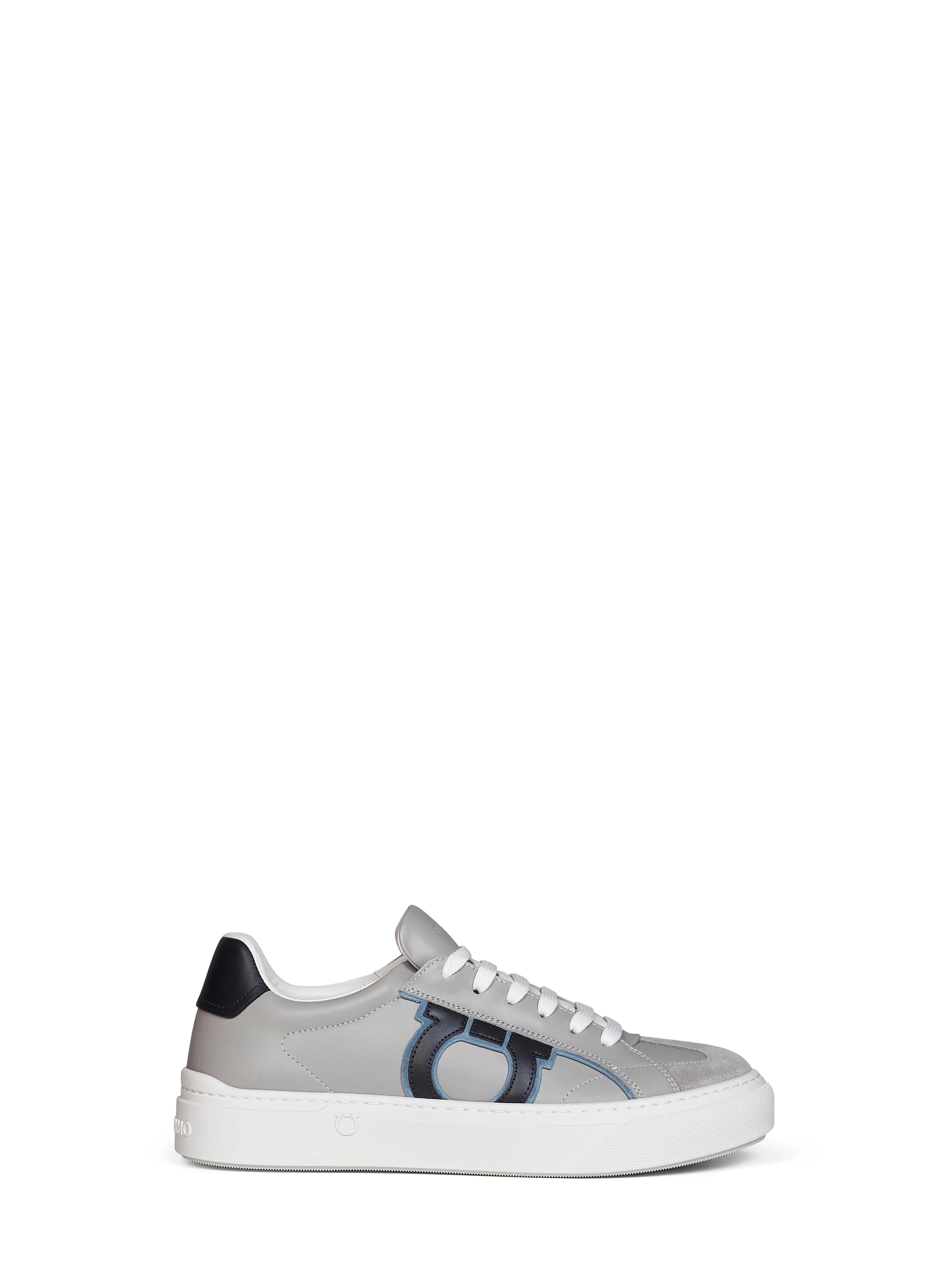 Ferragamo Men Grey Calf Leather Gancini Sneakers - 1