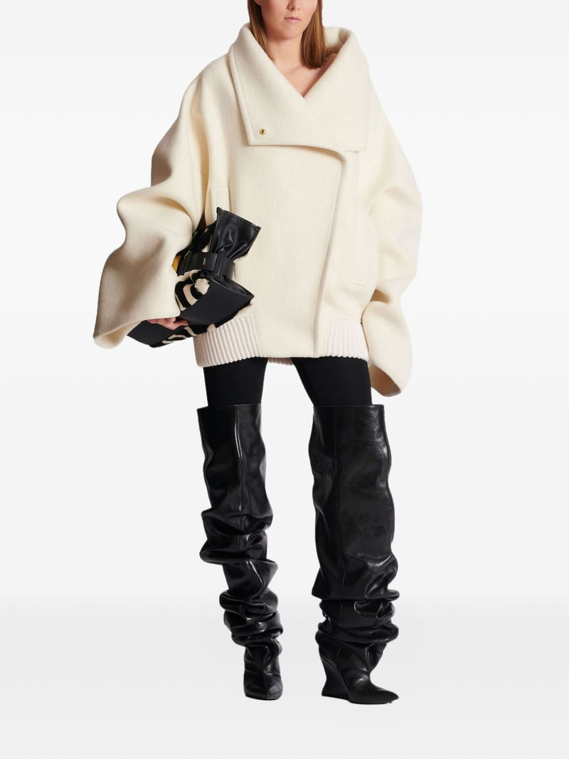 Balmain high-neck wide-sleeve coat outlook