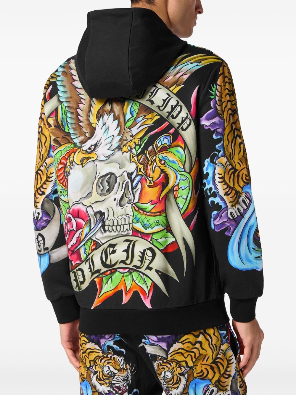 tattoo-print zip-up hoodie - 4